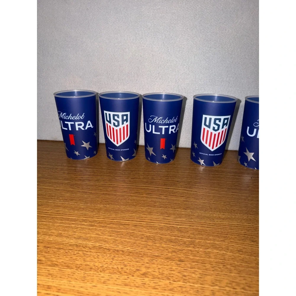 Michelob ULTRA Team USA Soccer Plastic Cups Blue Patriotic Stars Set of 5